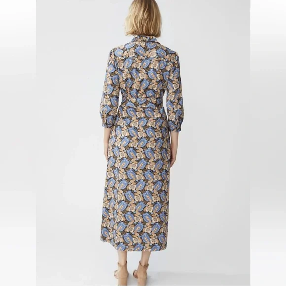 NWT! J. McLaughlin Louisa Dress in Camel/ Blue Pomegranate Grove Midi Dress XS - Picture 3 of 8